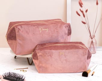 Personalised Velvet Make Up Bag, Custom Cosmetic Bag, Bridesmaid Gift for Her