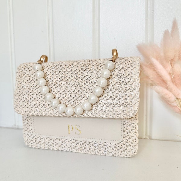 Personalised Bridal Bag, Pearl Handbag, Bride Clutch Bag, Wedding Bag, Gift for Bride, Wedding Gift, Honeymoon Gift, Bridesmaid Gifts