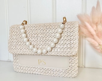 Personalised Bridal Bag, Pearl Handbag, Bride Clutch Bag, Wedding Bag, Gift for Bride, Wedding Gift, Honeymoon Gift, Bridesmaid Gifts