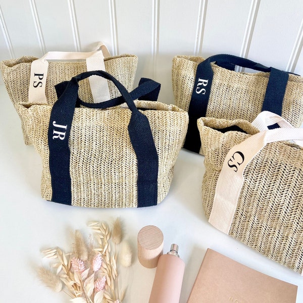 Personalised Small Straw Bag, Mini Straw Tote Bag, Bridesmaid Gifts, Hen Party Gifts, Beach Bag, Customised Holiday Straw Bag, Birthday Gift