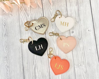 Personalised Heart Keyring, Love Heart Initial Keyring, Faux Leather Keychain, Monogram Keyring, Personalised Gift, Bridesmaid Gifts