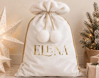 Personalised Velvet Santa Sack with Name, Luxury Christmas Sack, Large Christmas Gift Bag, Christmas Eve Keepsake