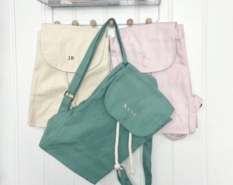 Personalised Mini Rucksack, Organic Cotton Backpack, Cute Small Initial Bag, Gift for Her, Birthday Gift, Travel Gift, Kids Baby Backpack