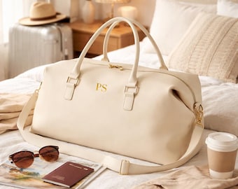 Personalised Weekend Bag, Luxury Travel Holdall, Vegan Leather Duffle Bag, Overnight Bag Women, Carry On Bag, Bridesmaid Gift