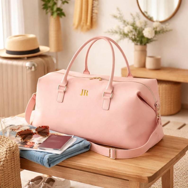 Personalised Weekend Bag, Luxury Travel Holdall, Vegan Leather Duffle Bag, Overnight Bag Women, Carry On Bag, Bridesmaid Gift image 3