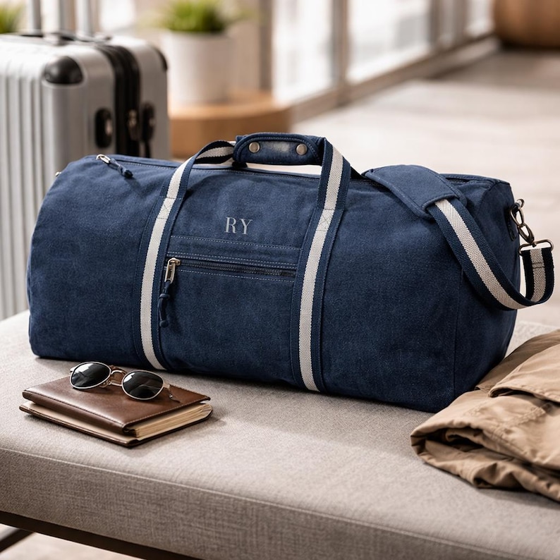 Blue monogram holdall bag for travel