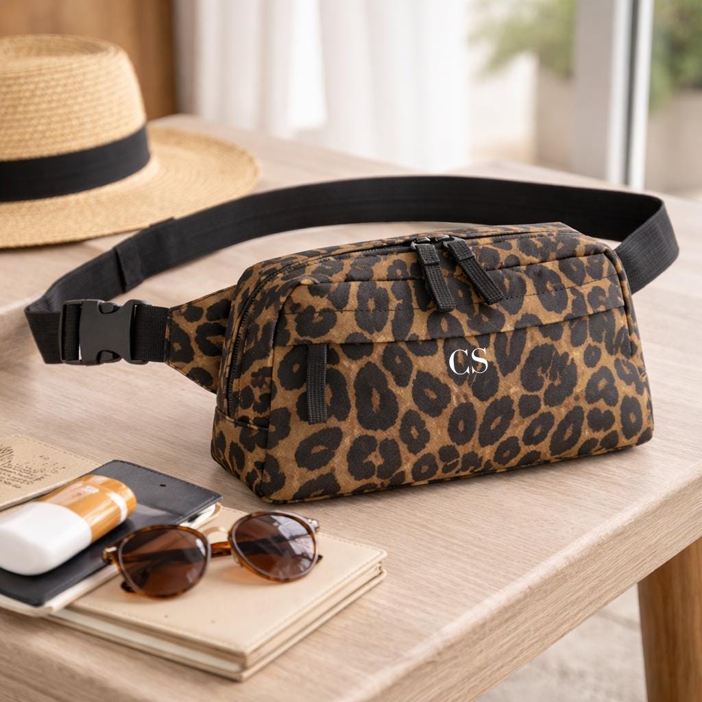 Leopard belt purse Belt Bag Leather, Animal Print Belt Bag, Leather Hip Bag  main image 4