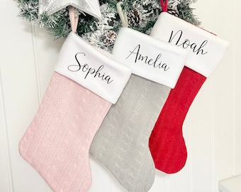 Personalised Christmas Stocking, Santa Stocking, Merry Christmas Gift, Stylish Christmas Decoration, Festive Knitted Present Stocking