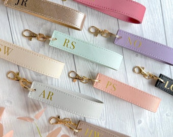 Personalised Wristlet Keyring, Customised Initial Keyring, Faux Leather Keychain, Monogram Keyring, Housewarming Gift, New Car Gift