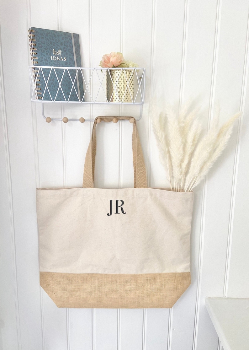 Personalised XL Organic Initial Jute Tote Bag, Weekend Bag, Customised Shopper Bag, School Uni Bag, Birthday Gifts, Gifts for her, Beach Bag 