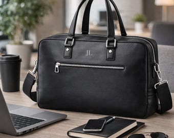 Personalised Briefcase, Mens Work Bag, Monogram Laptop Bag, Custom Initials Bag, Office Bag, Business Travel Bag, Professional Gift