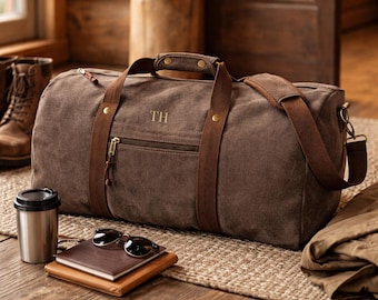 Personalised Holdall Bag, Mens Weekend Bag, Monogram Duffle Bag, Canvas Travel Bag, Groomsman Gift, Overnight Bag, Custom Initials Bag
