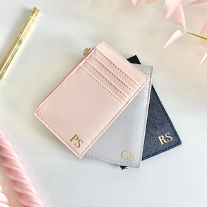 Monedero con monograma personalizado, tarjetero con inicial, monedero de piel sintética, regalo personalizado para ella, regalo de dama de honor, billetera para mujer