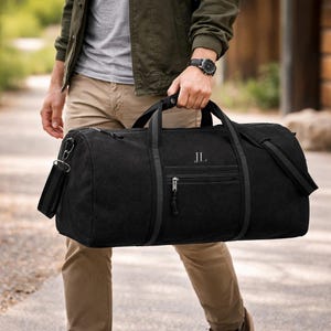 Black personalised duffle bag for men