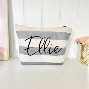 Personalised Striped Accessory Bag, Customised Make up Bag, Weekend Bag, Birthday Gift, Holiday Essentials Bag