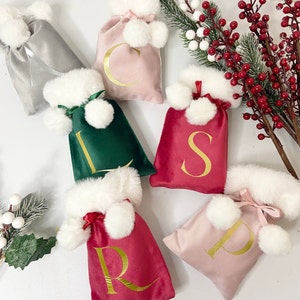 Personalised Luxury Velvet Mini Santa Sacks, Cute Christmas Favours, Christmas Gift Wrap, Christmas Table Setting, Present Sacks