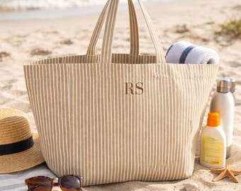 Personalised Oversized Beach Bag, Large Striped Tote Bag, Custom Name Holiday Bag, Summer Tote, Travel Bag, Gift for Her
