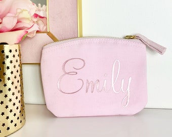 Personalised Pink & Gold Name Coin Purse, Bridesmaid Gift, Hen Night Purse, Name Stocking Filler Gift, Stocking Filler, Birthday Gift