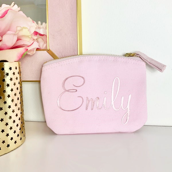 Personalised Pink & Gold Name Coin Purse, Bridesmaid Gift, Hen Night Purse, Name Stocking Filler Gift, Stocking Filler, Birthday Gift