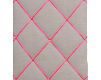 Memoboard LEINEN hellgrau - NEON pink