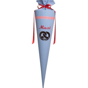 Cône d'école - cône de sucre - cône d'école pour frères et sœurs - cône de maternelle - tissu avec nom, personnalisé VICHY bleu roi - rouge, bretzel