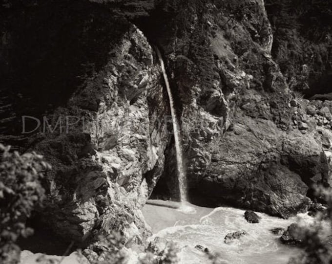 McWay Falls Print in Black and White, Waterfall Photo, Black and White Waterfall Print, Black And White Waterfall Canvas, Big Sur Print, CA