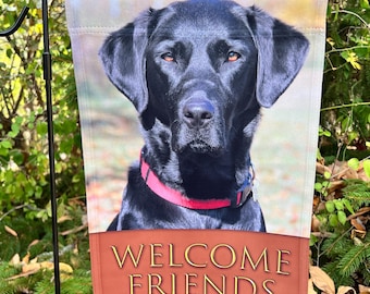 Black Labrador Retriever Fall Garden Flag, Welcome Friends, Lab Gift