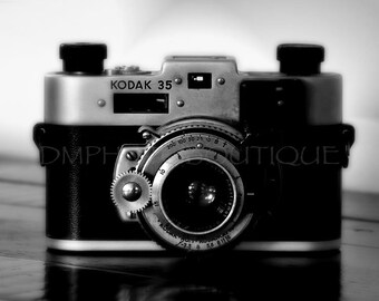 Kodak 35 Rangefinder Camera Print, Black and White Photo, Office Decor, Photography Wall Art