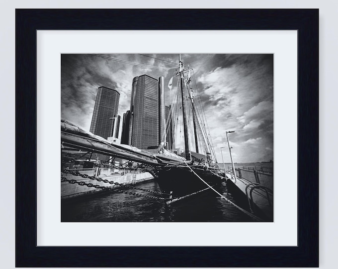 Detroit Photography Framed Art, Detroit Photography Print, Detroit Canvas, Tall Ships Print, Ren Cen Photo, Renaissance Center Artwork