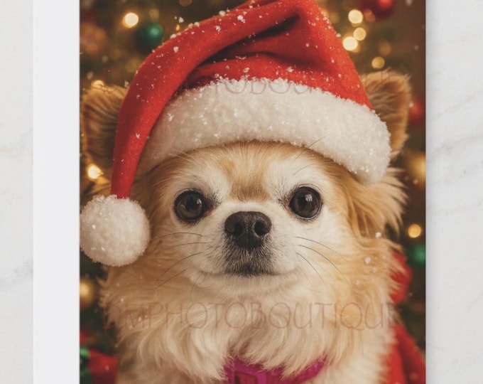 Long Hair Chihuahua Christmas Card, Dog Holiday Card, Chi Greeting