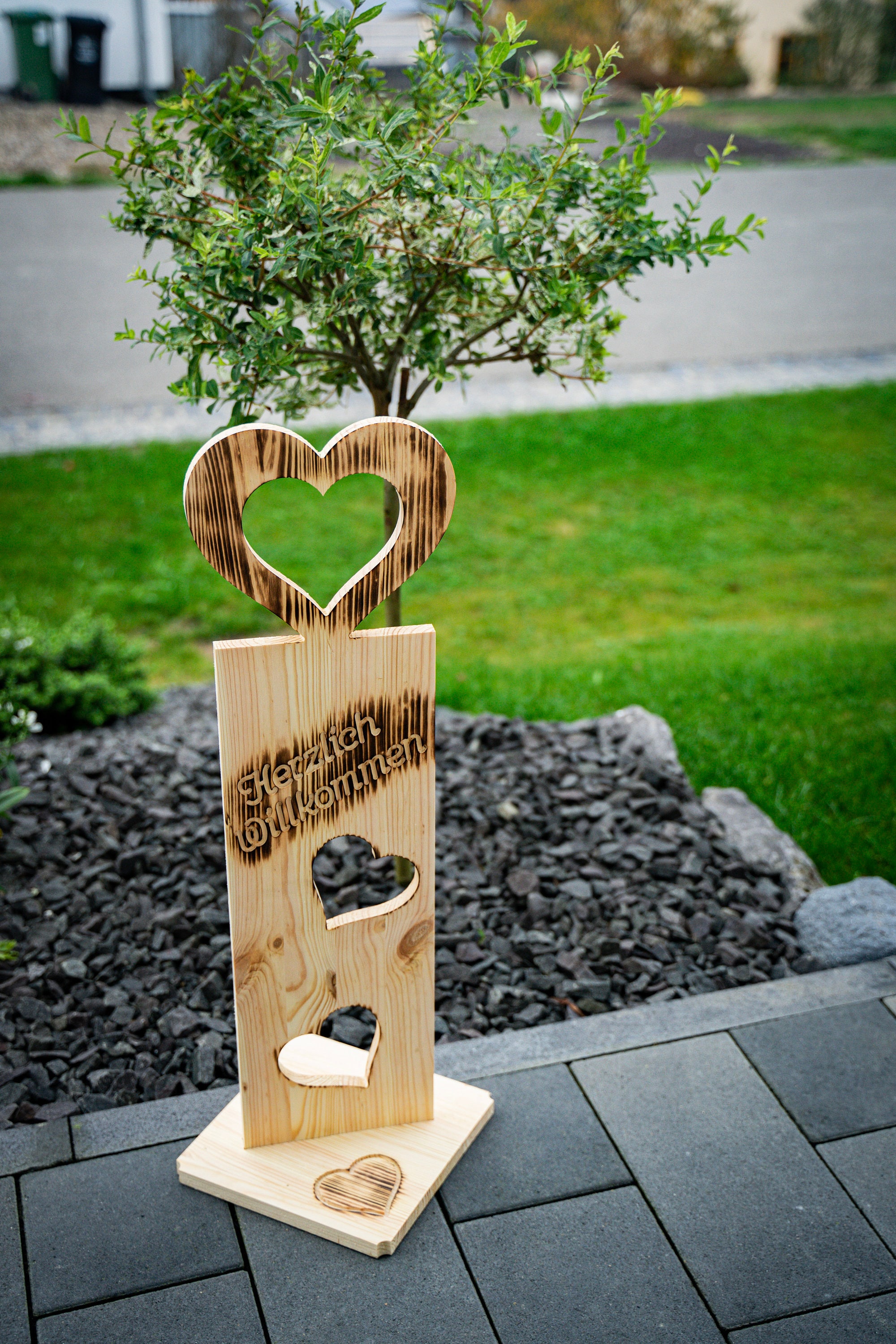 Holz Deko Schild geflammt Herzlich Willkommen NR22 Elch Türschild