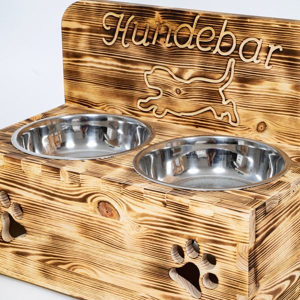 Hundebar XXL 2x1600mL Futterstation Futterbar Futternapf Napf Futtertheke  Geflammt mit Rückwand für große Hunde Futterhöhe 21cm