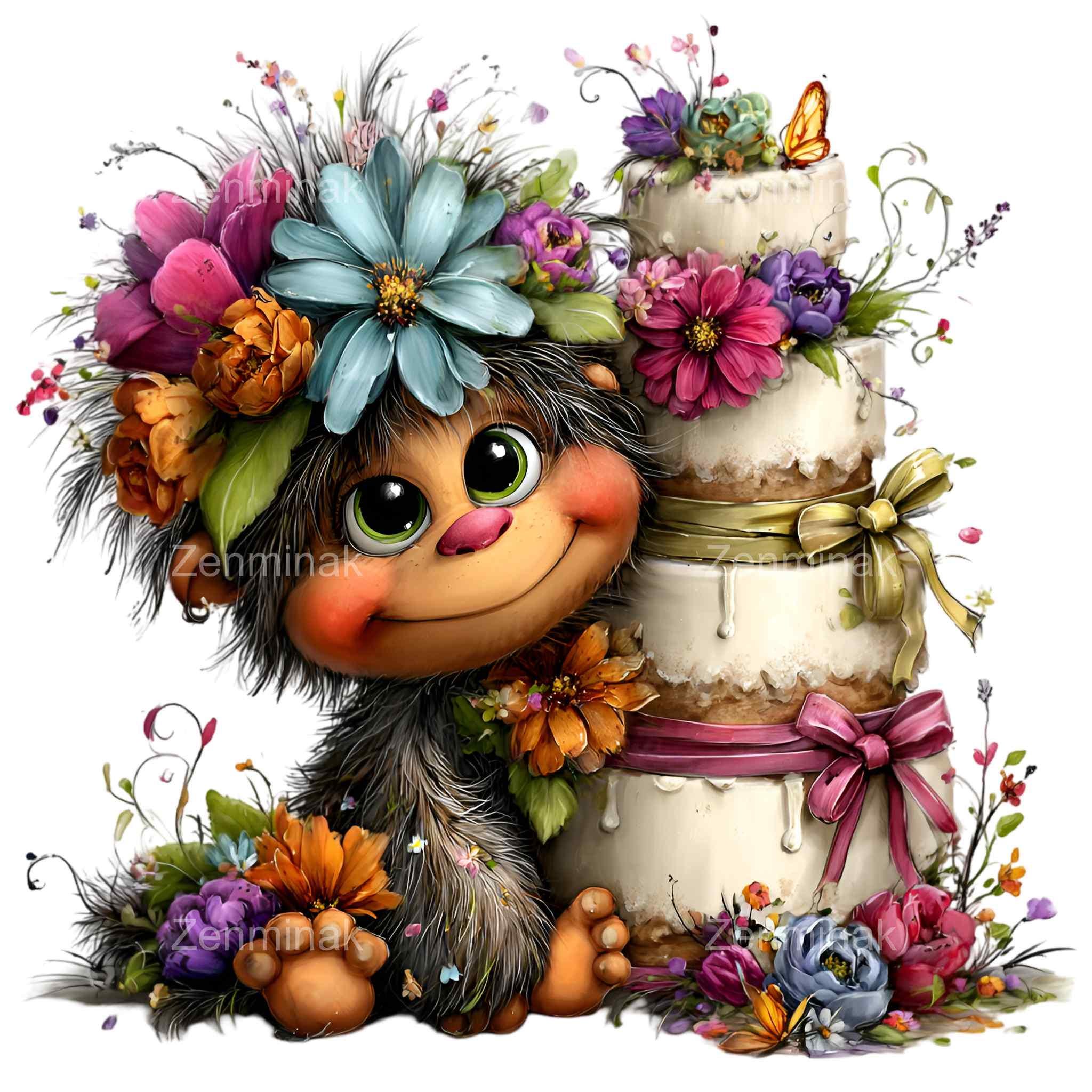 11 PNG Floral Monster Birthday Cake Clipart, Horns Art - Etsy