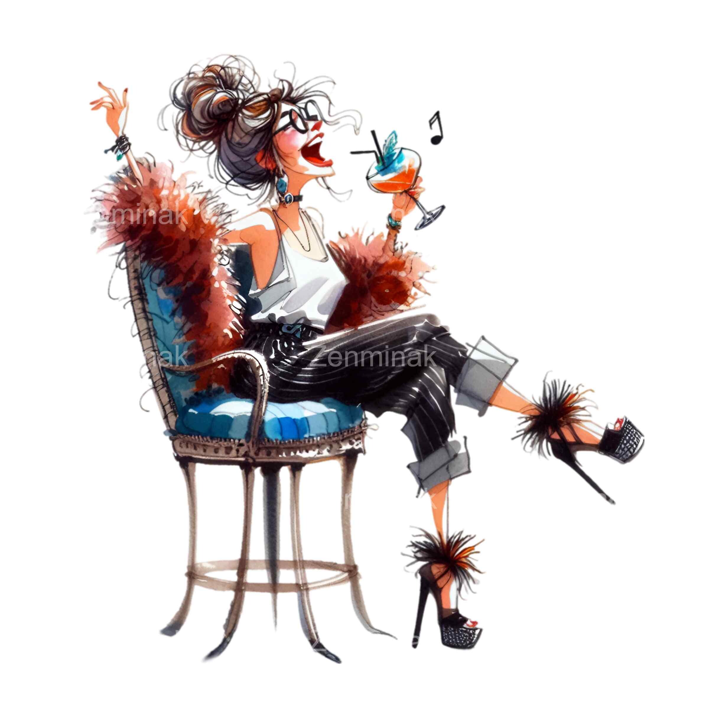 17 PNG Singing Lady Clipart – Funny Senior Singer – Whimsical Character ...