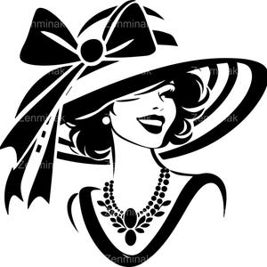4 Elegante donna con cappello a tesa larga SVG, file di taglio silhouette donna retrò, design di moda per Cricut e taglio laser