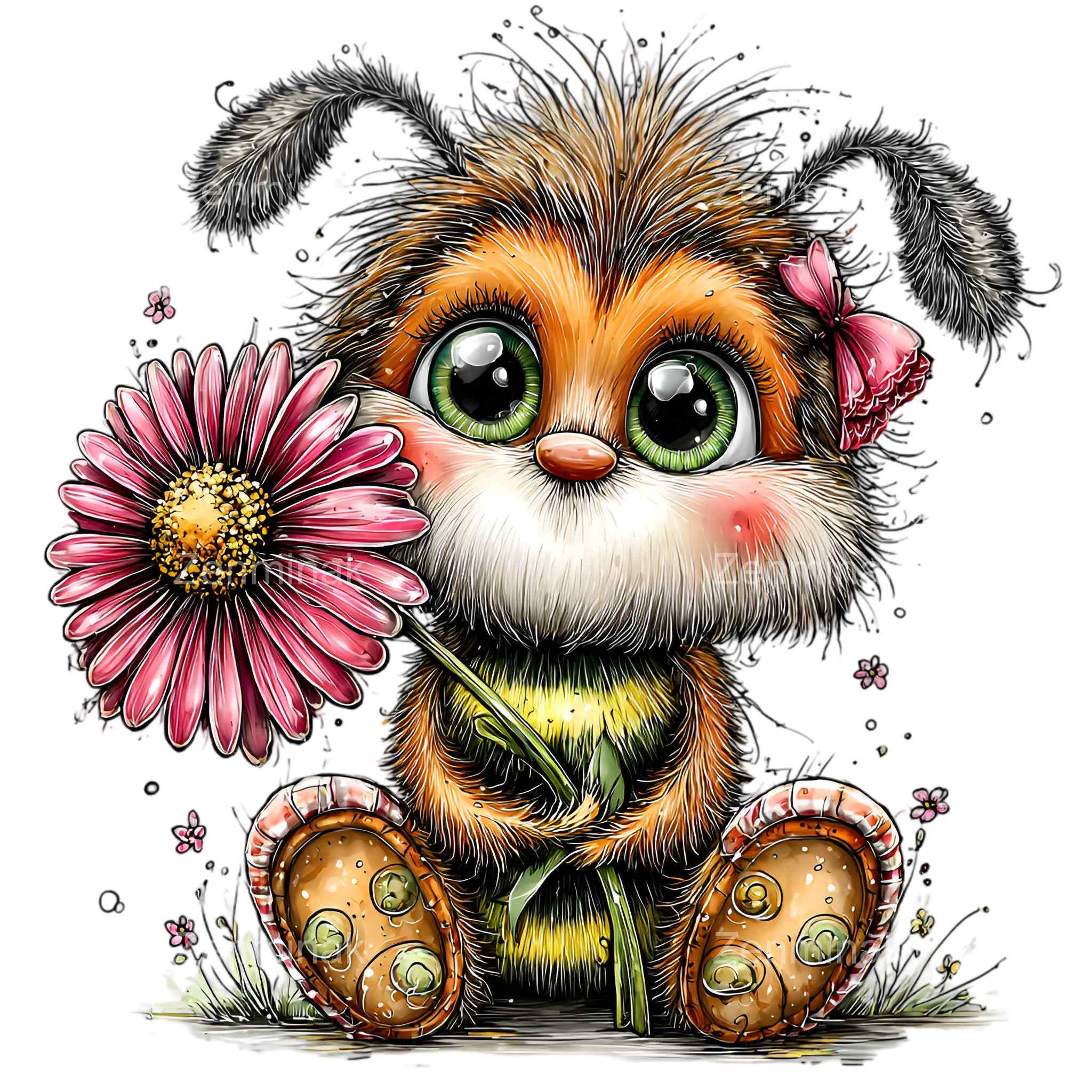 14 PNG Fuzzy Bumble Bee Clipart, Honey Bee With Flower, Spring Garden ...