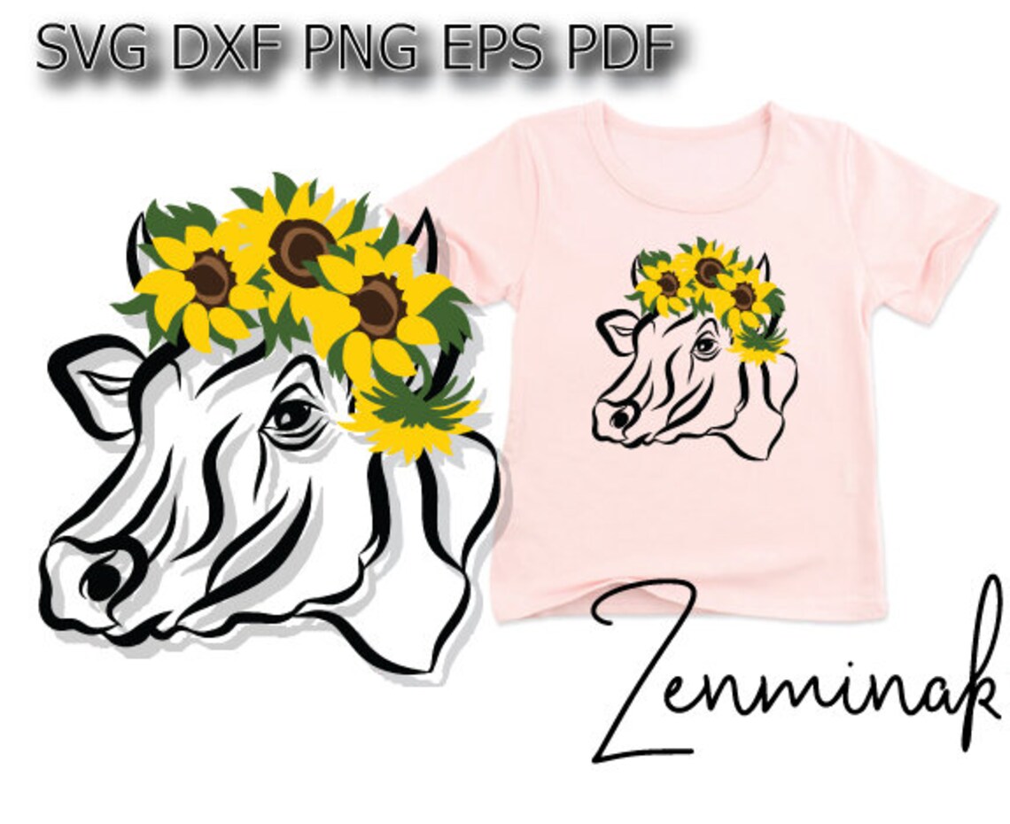 Download Cow sunflower svg heifer flower crown head face mom farm | Etsy