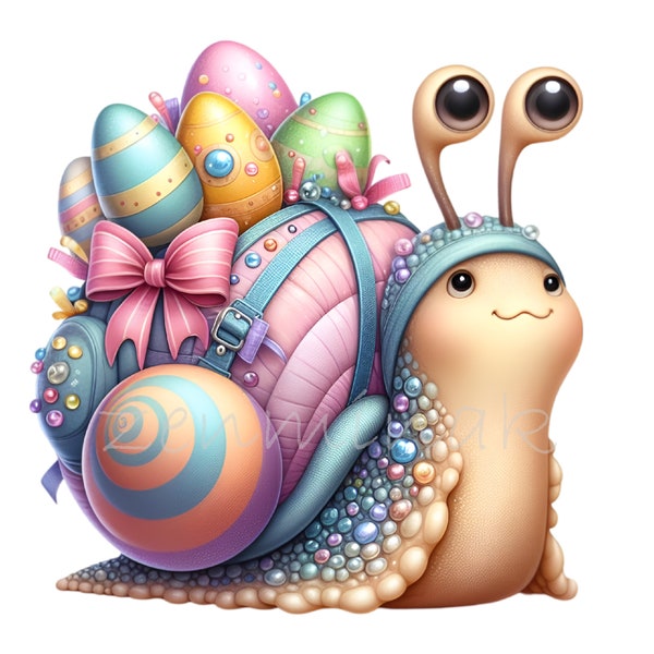 Clipart escargot, 12 PNG aquarelle escargot de Pâques, illustration d'oeufs, maternelle, chemise pour enfants, journal indésirable, fabrication de cartes, cadeau pour les amoureux