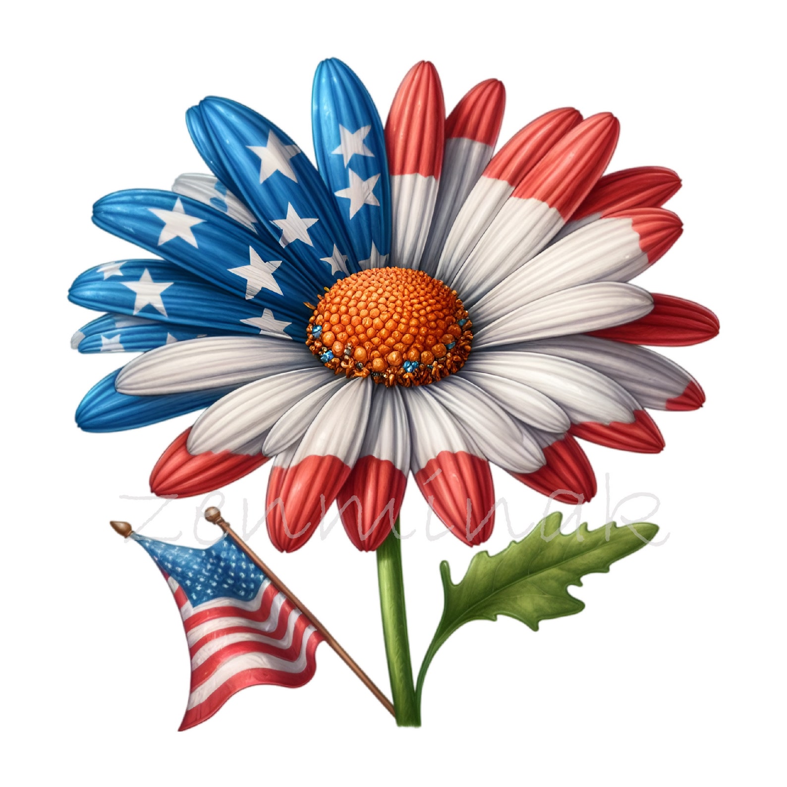 10 PNG American Flag Daisy Clipart, 4th of July Flower, Patriotic ...
