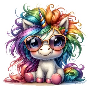 Clipart licorne, 15 PNG aquarelle arc-en-ciel, clipart nouveau-né, clipart anniversaire, chemise enfant, sublimation de gobelet mug