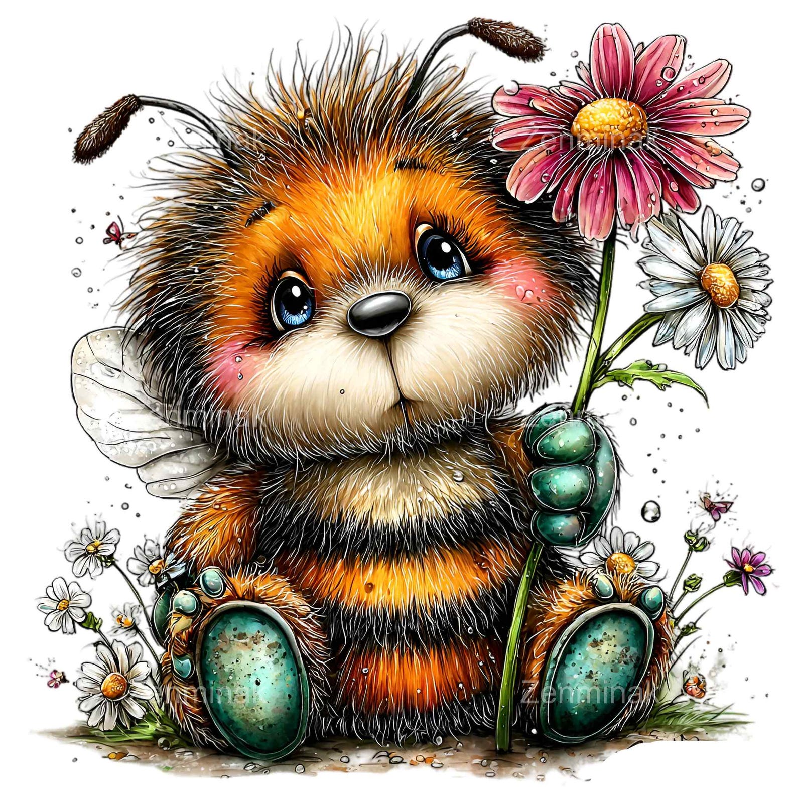 14 PNG Fuzzy Bumble Bee Clipart, Honey Bee With Flower, Spring Garden ...