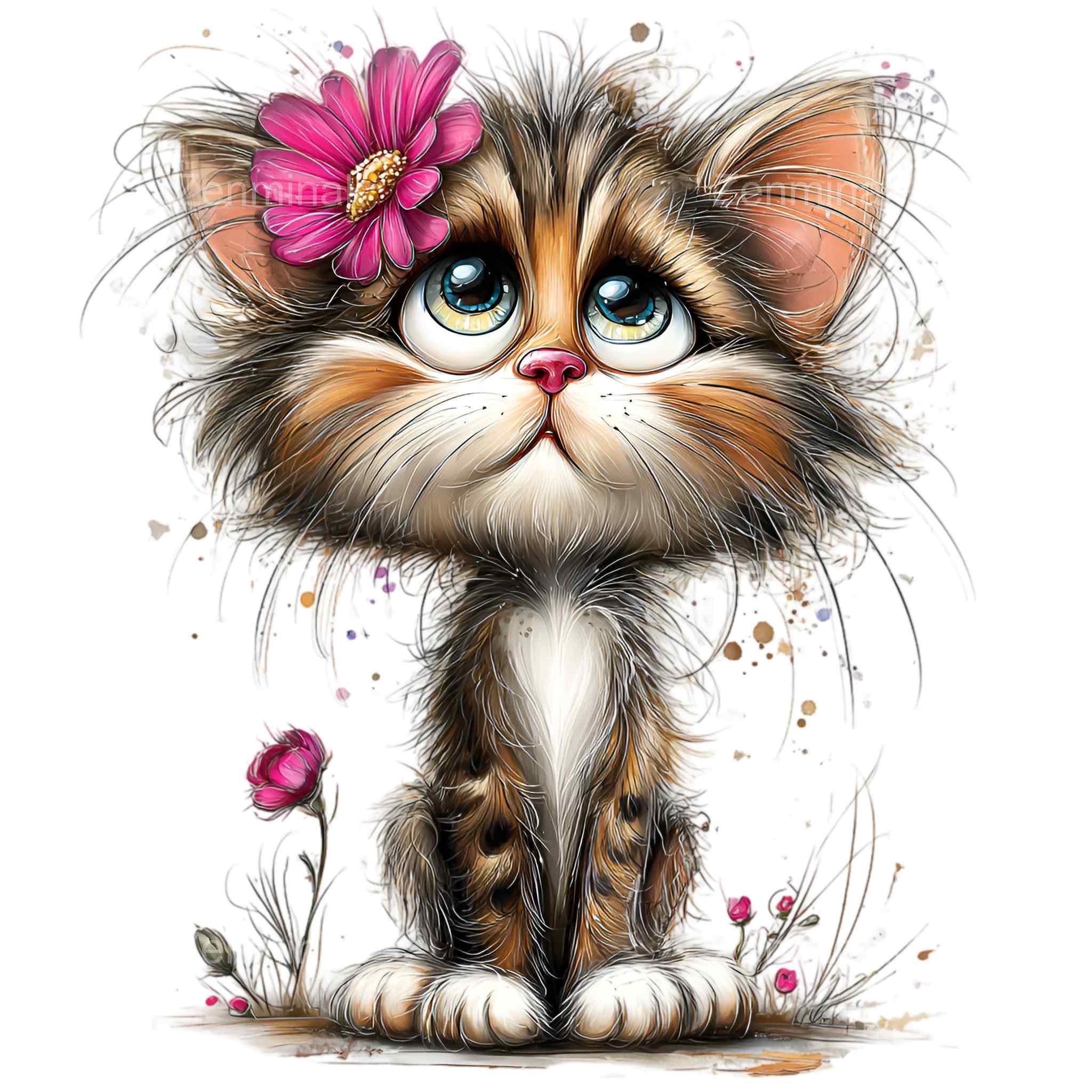 16 PNG Watercolor Flower Kitten Clipart, Floral Cat Nursery Pet ...