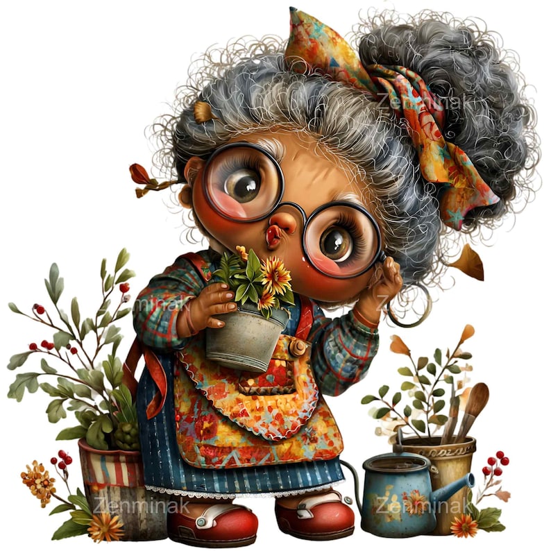 15 PNG Funny Gardening Grandma Clipart – PNG Cute Old Lady With Plants ...