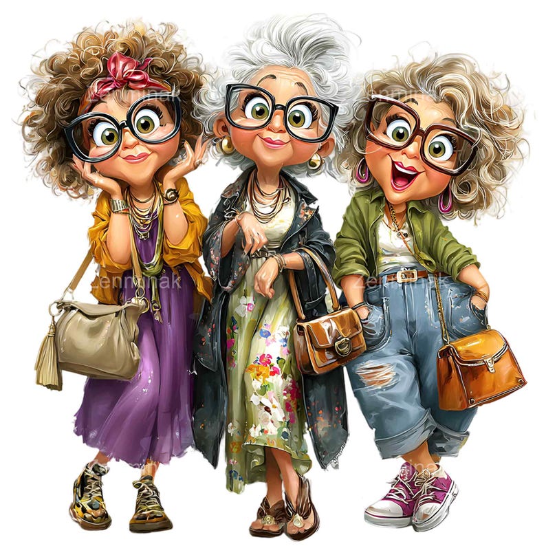 15 PNG Stylish Senior Ladies Clipart, Fashionable Friends Illustration ...