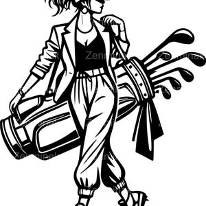 6 SVG ガール ゴルフ SVG。漫画クリップアート デザイン。スポーティなスイング カット ファイル。