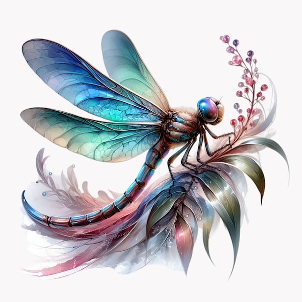 Dragonfly Clipart PNG, Fantasy Dragonfly, Watercolor Insect Clipart, Intricate