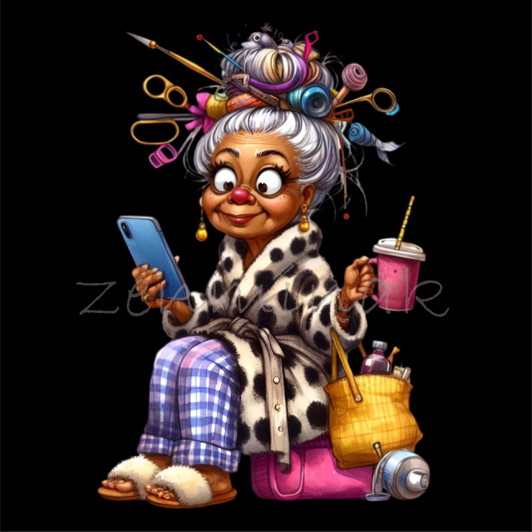15 PNG Crafty Grandma – Funny PNG Clipart of Elderly Lady With Sewing ...