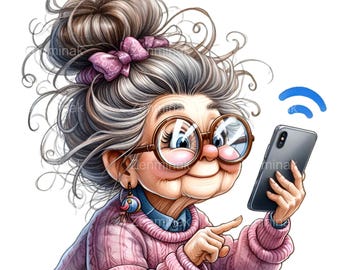 11 png-tech oma grappige senior vrouw clipart moderne grootmoeder