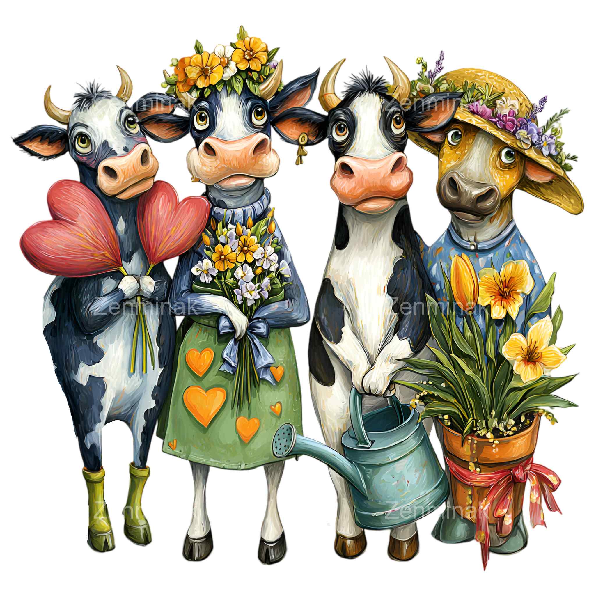 14 PNG Whimsical Cow Garden Friends Clipart, Spring Floral Farm Animal ...
