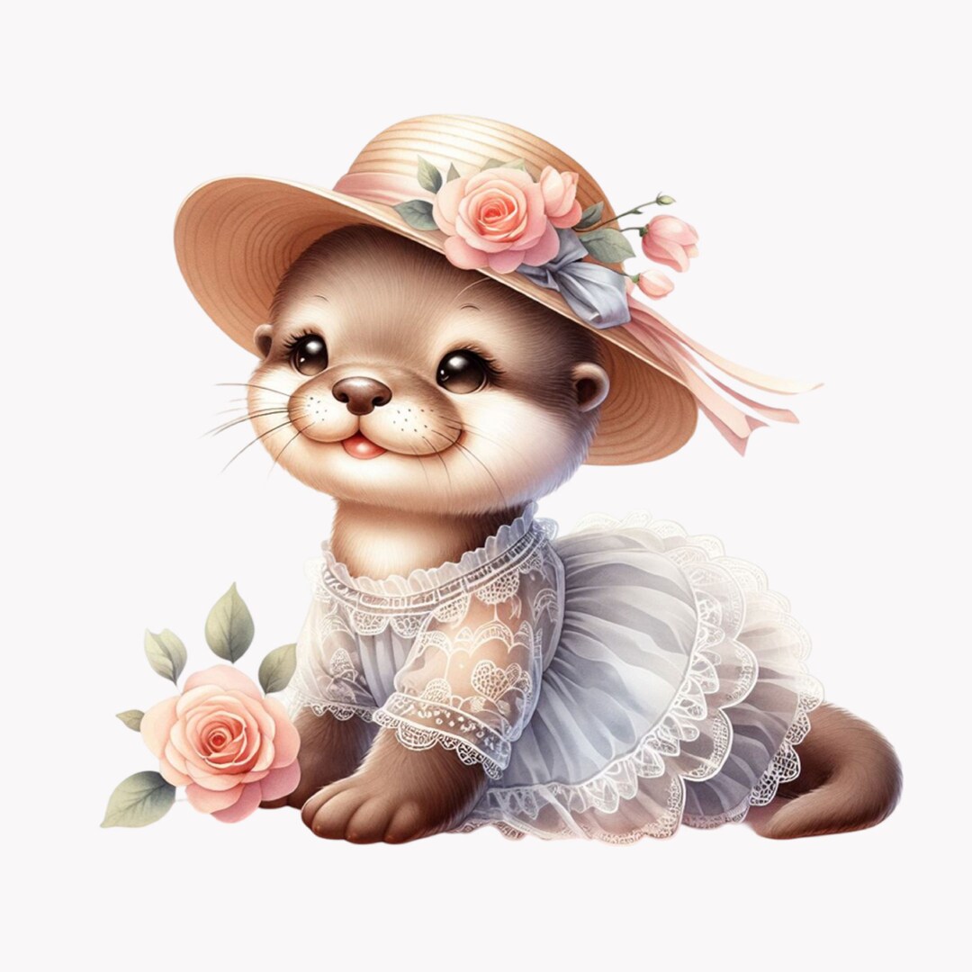 Baby Otter PNG, Cute Otter Clip Art, Sunflower PNG, Nursery Decor, Baby